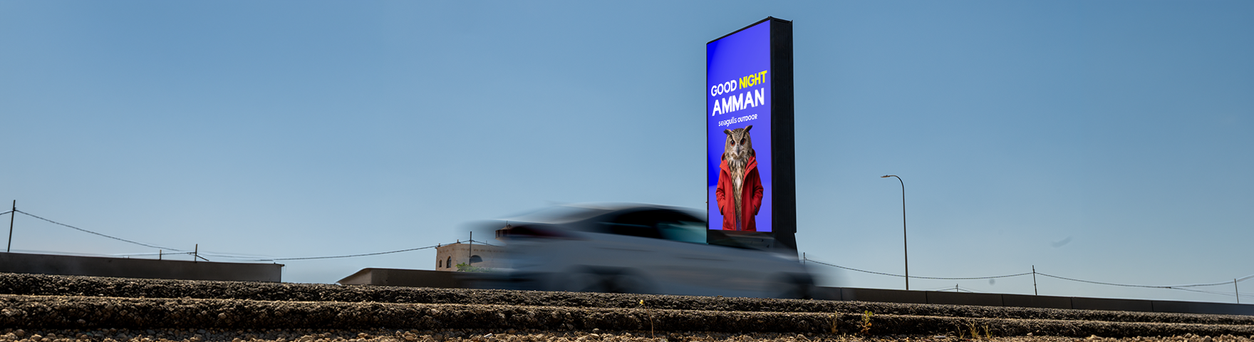 Good Night Amman — final Seagulls campaign billboard on Airport Road